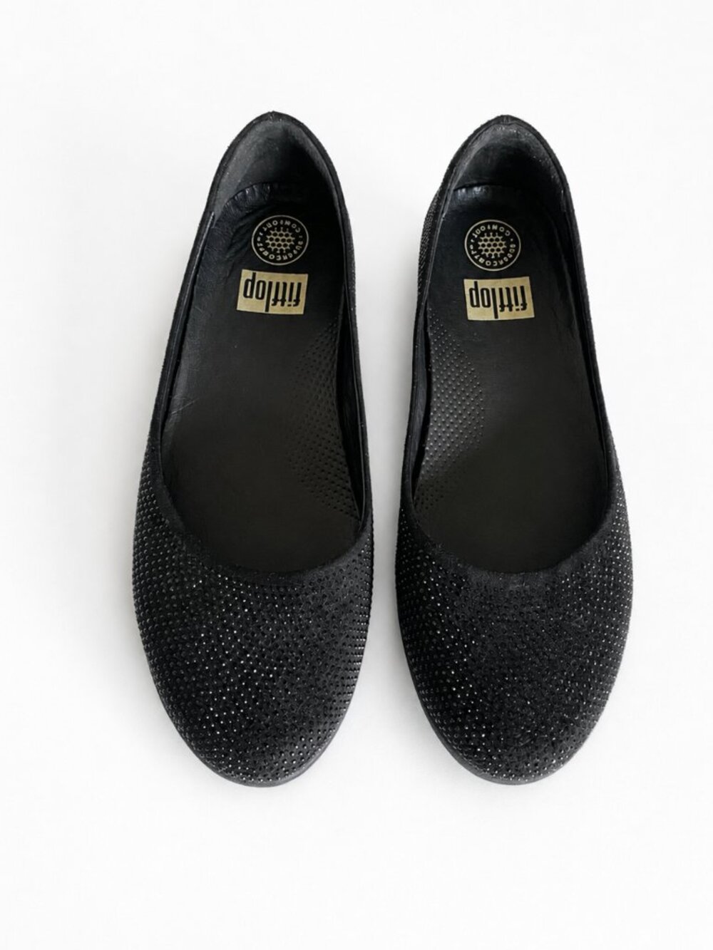FitFlop Crystal Superballerina Black Crystal Leather Ballet Flats Sz 9 E79-090